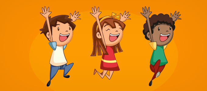 Illustration of kids jumping with arms in the air
